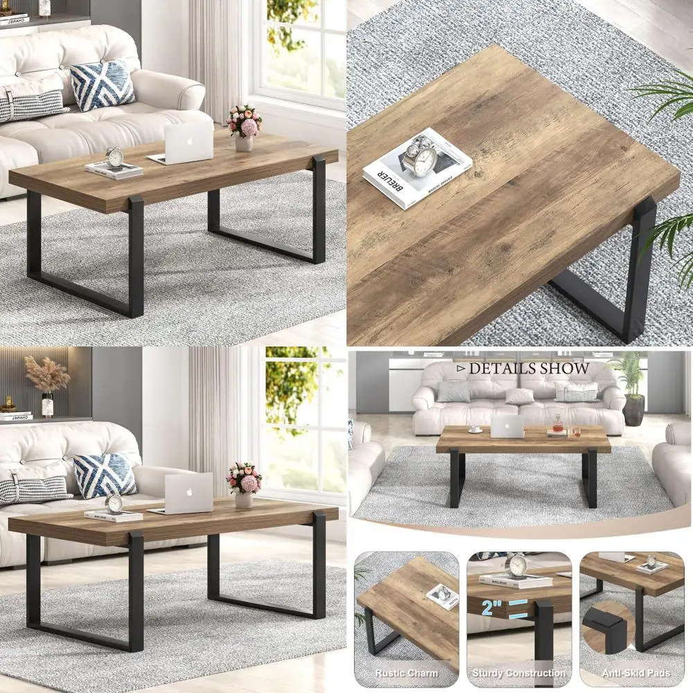 

Industrial-Style Oak Coffee Table: Modern Living Room Centerpiece, 47 Rustic Wood and Metal Design