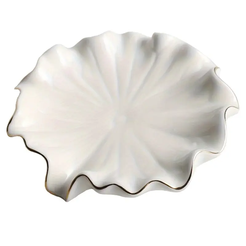 

Мыльница A74E-Golden Trim белая, дизайн в виде ракушки, круглая, с узором в виде листьев лотоса (1 шт.)