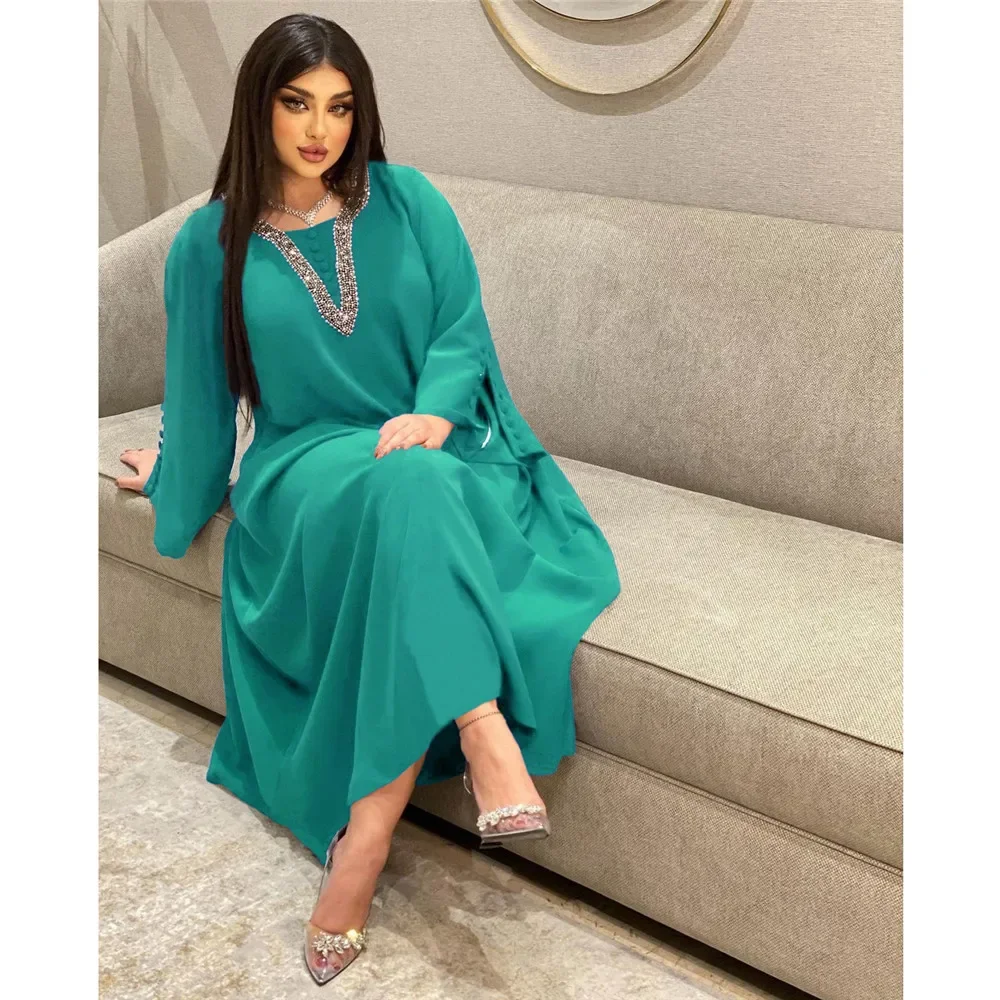 

Ramadan Eid Beads Abaya Women Muslim Maxi Dress Moroccan Kaftan Islam Clothing Evening Party Gown Jalabiya Robe Caftan Kebaya