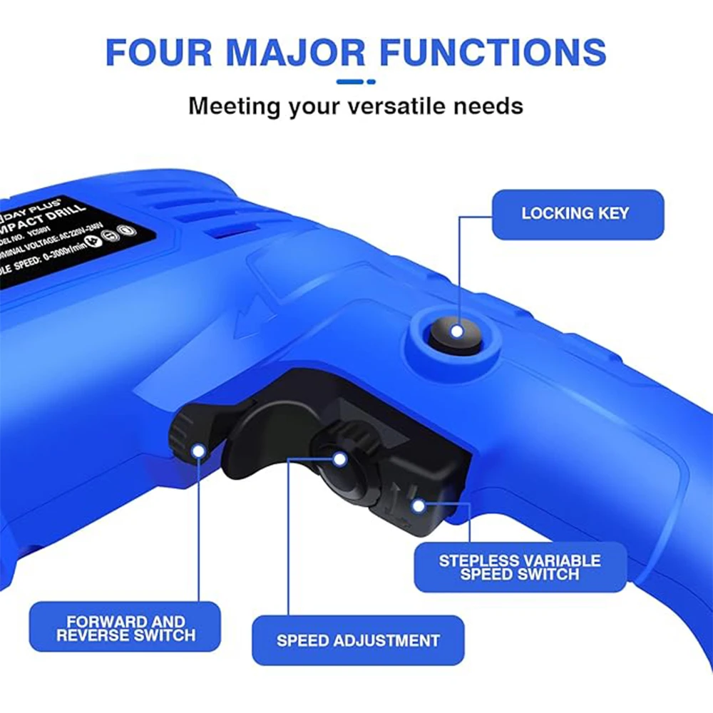 مثقاب مطرقي 240 فولت للخرسانة المعدنية الخشبية، مثقاب كهربائي سلكي 850 وات 3000 دورة في الدقيقة سرعة متغيرة، 2 في 1 مع 360 درجة °   الدورية