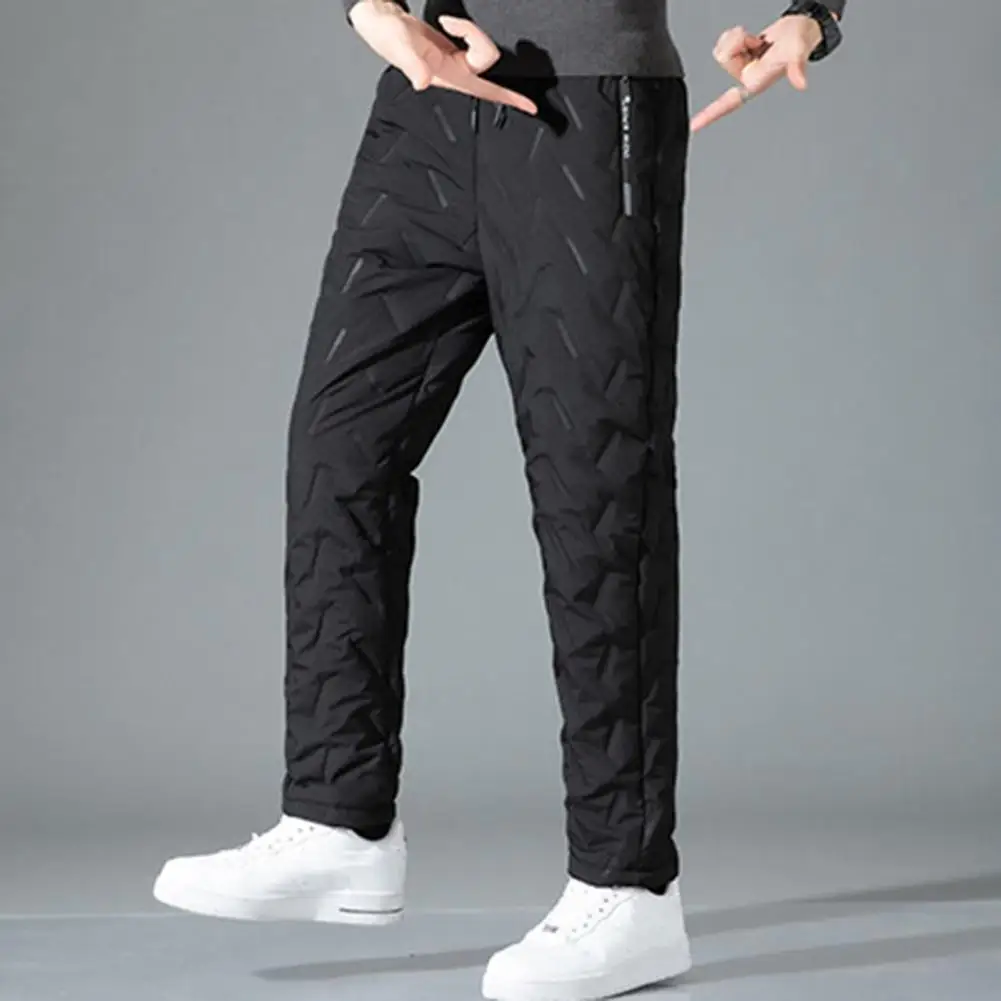 Cold-resistant Cotton Pants Men's Winter Sport Pants with Thick Plush Lining Waterproof Pockets Elastic Waistband Warm for Wear