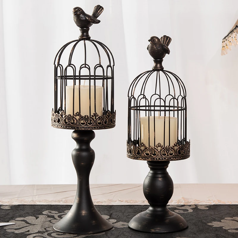 

Vintage Black White Birdcage Iron Pillar Candle Holder Small Large For Home Tabletop Floor Wedding Party Decoration Gifts