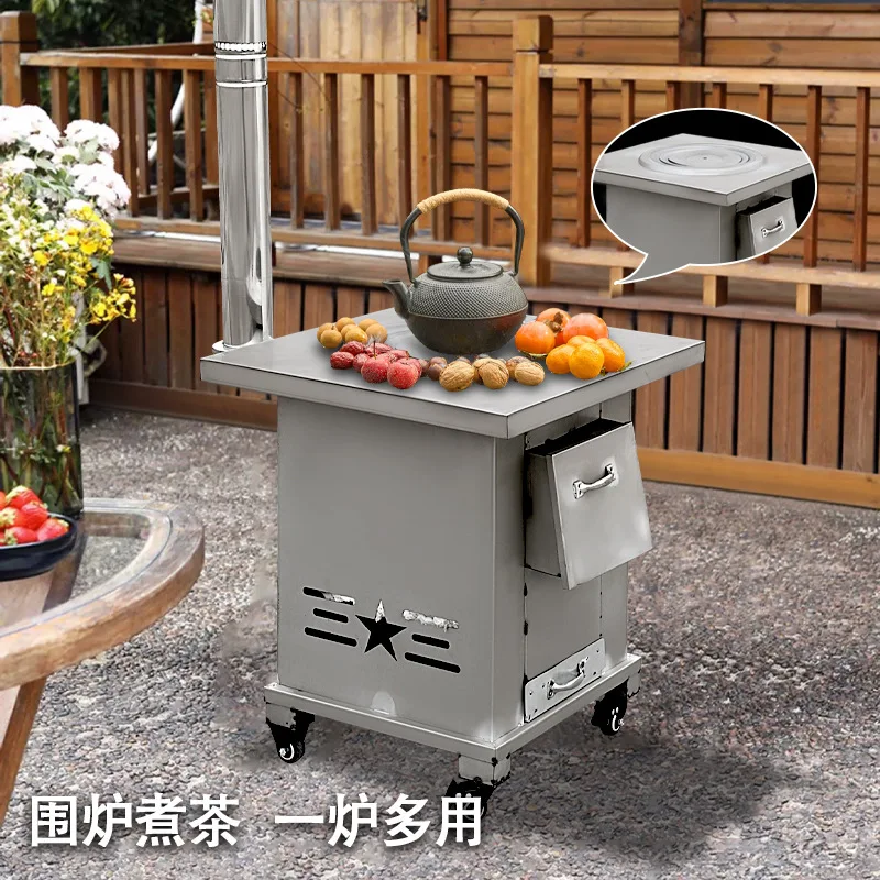 Stainless steel stove Old-fashioned firewood stove Rural firewood stove Firewood mobile Smokeless outdoor camping househol