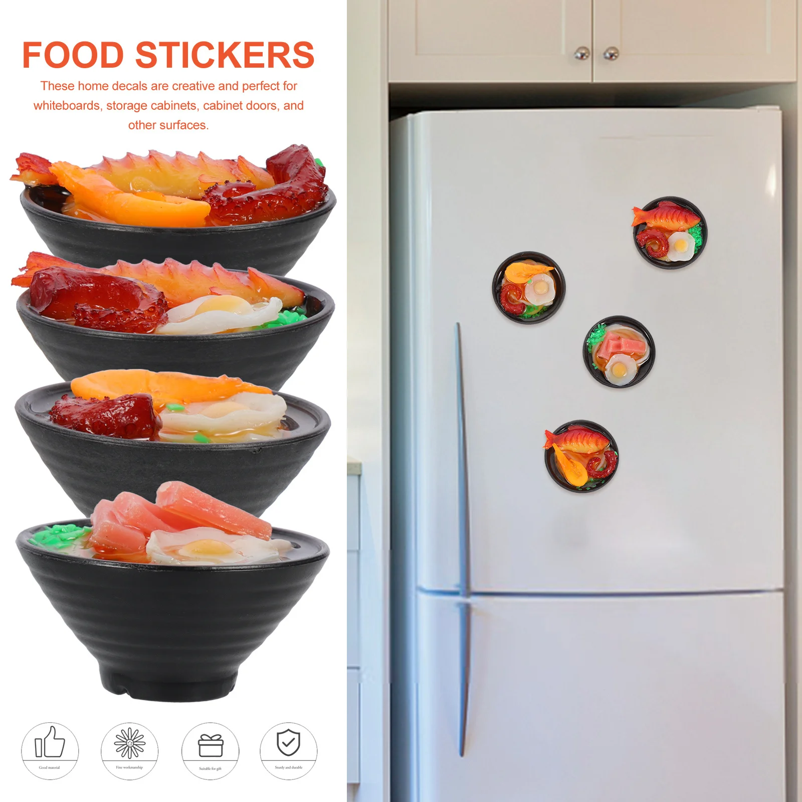 

4Pcs Noodle Fridge Magnets Stylish Decorative Locker Magnet Stickers PVC Refrigerator Gifts Office Whiteboard Magnets
