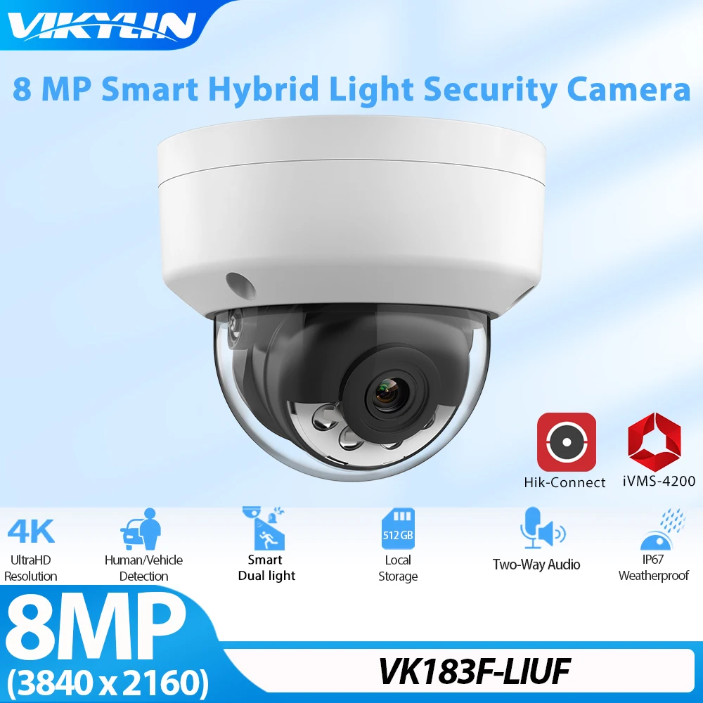 Vikylin 8MP Security IP Camera For Hikvision OEM DS-2CD1183G2-LIUF POE Wisense Hybrid Light Human Vehicle Detect SD Cam Mic IP67