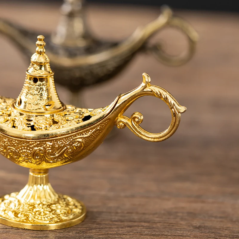 Lampe à huile, décoration de maison, cadeau, légende creuse, Aladdin, génie magique, brûleurs d'encens, souhait rétro