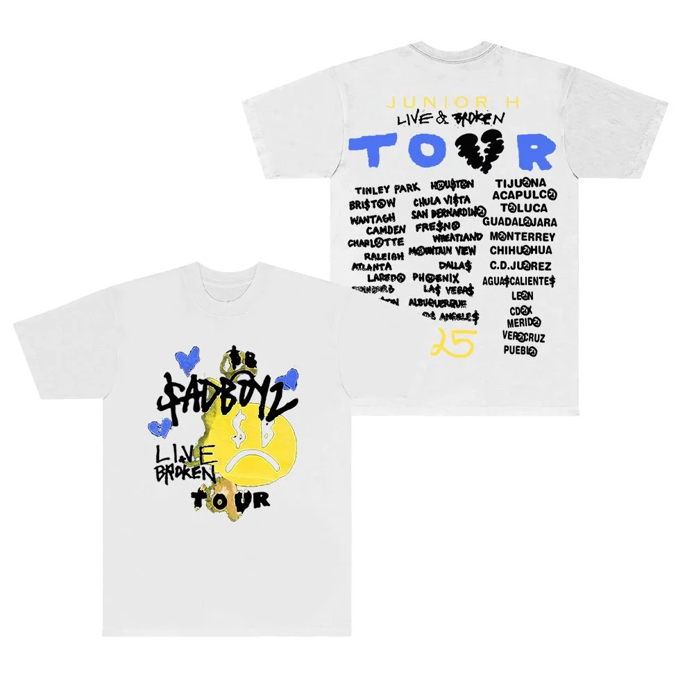 Junior H Sad Boyz Live And Broken Tour T-Shirts Women Men Fashion Short Sleeve Tee
