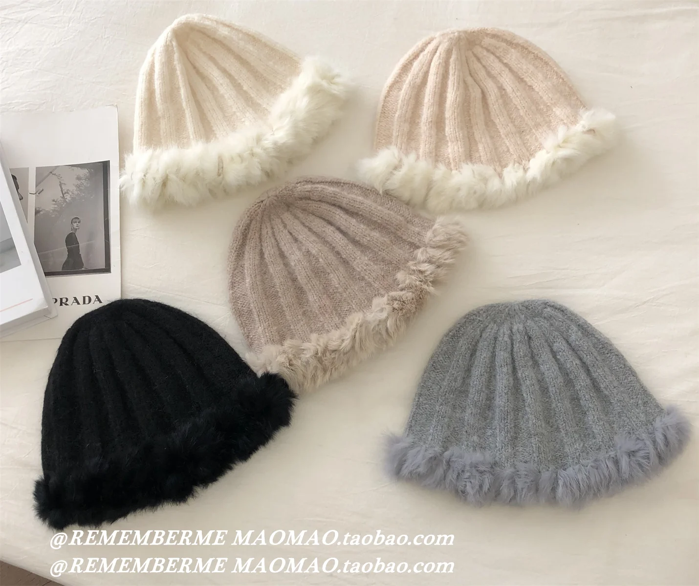 2024 Autumn Winter Thickened Warm Rabbit Fur Hat for Women Knitted Hat Solid Skuilles Beanies Female Casual Solid Cover Head Cap