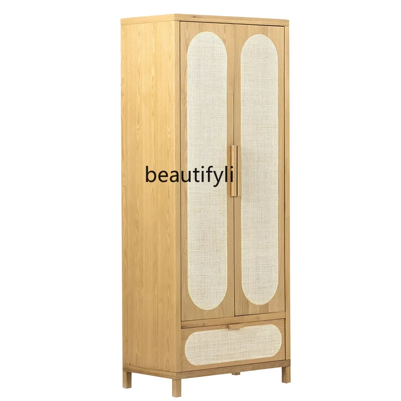 

Nordic Solid Wood Wardrobe White Wax Rattan Storage Cabinet Simple Storage Cabinet Household Small Apartment