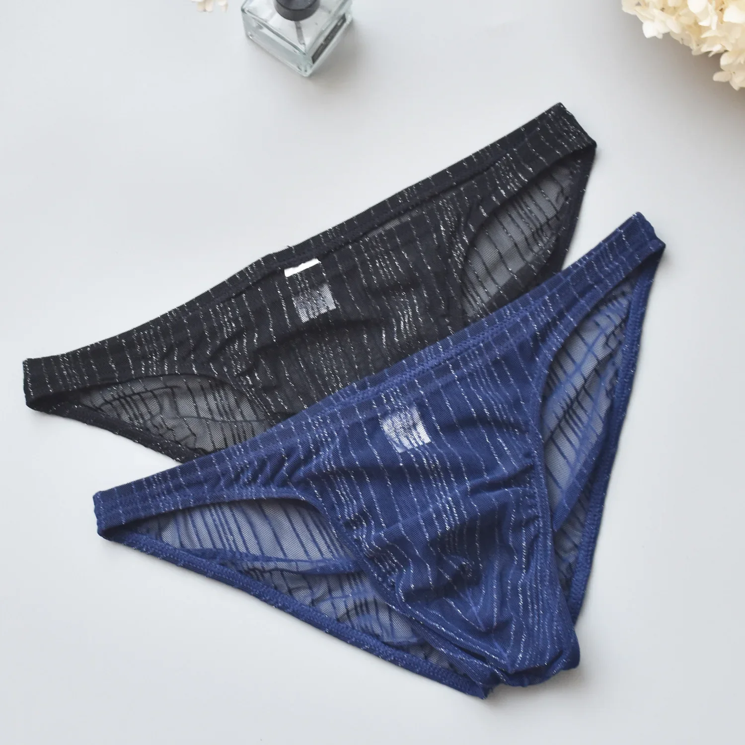 

Men's sexy underwear, transparent and fun mesh thin transparent quick drying triangle pants, low waist breathable underwear