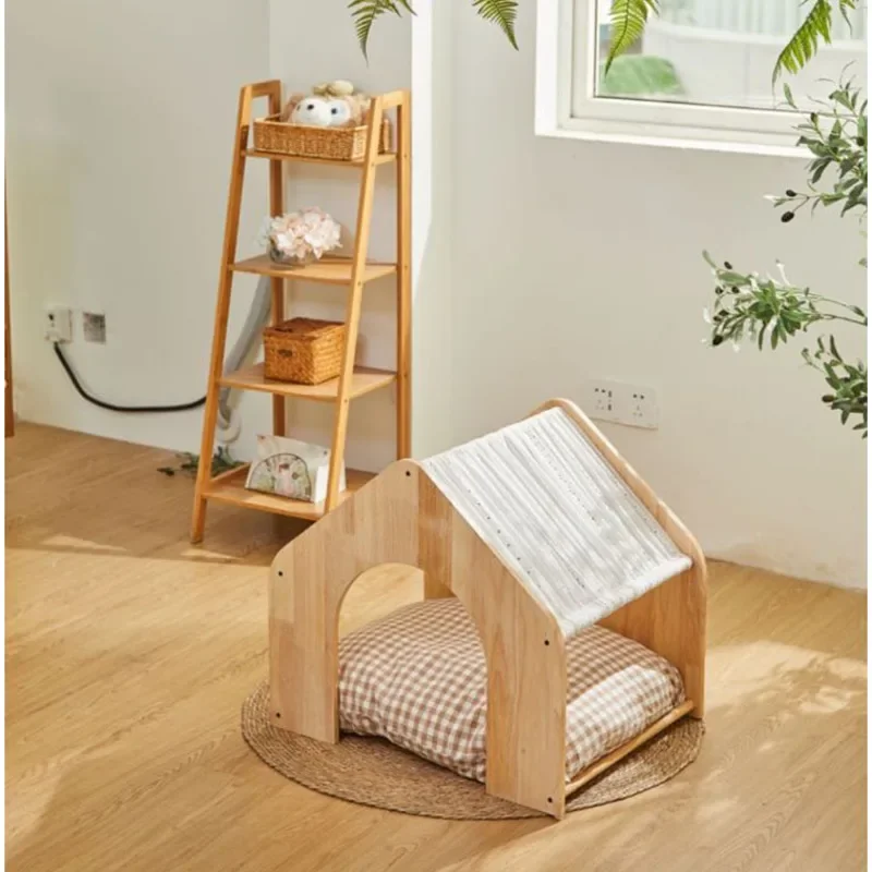 Warm Wooden Pet Villa Snuggle-Ready Shelter Wooden Pet Villa Insulated Semi-Enclosed Shelter Winter-Proof Pet Nest Dogs