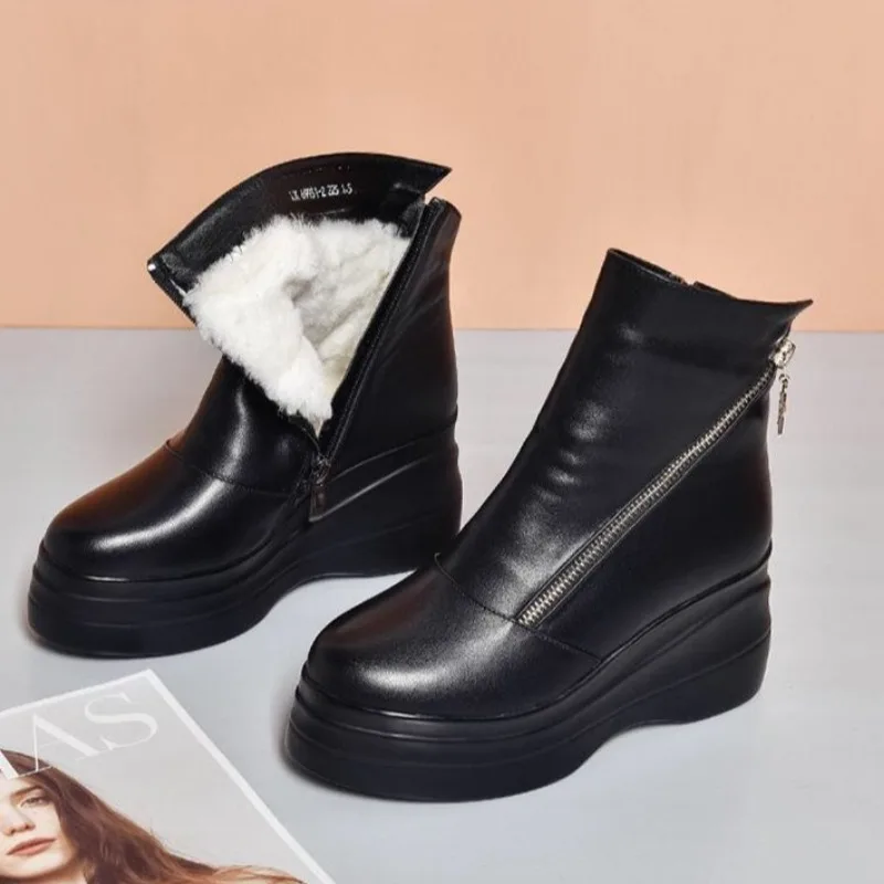 

New Women's Boots Plush Thicken Womens Ankle Boots Zip Keep Warm Wedge Heels Comfortable Shoes for Women Winter Bottines Femmes