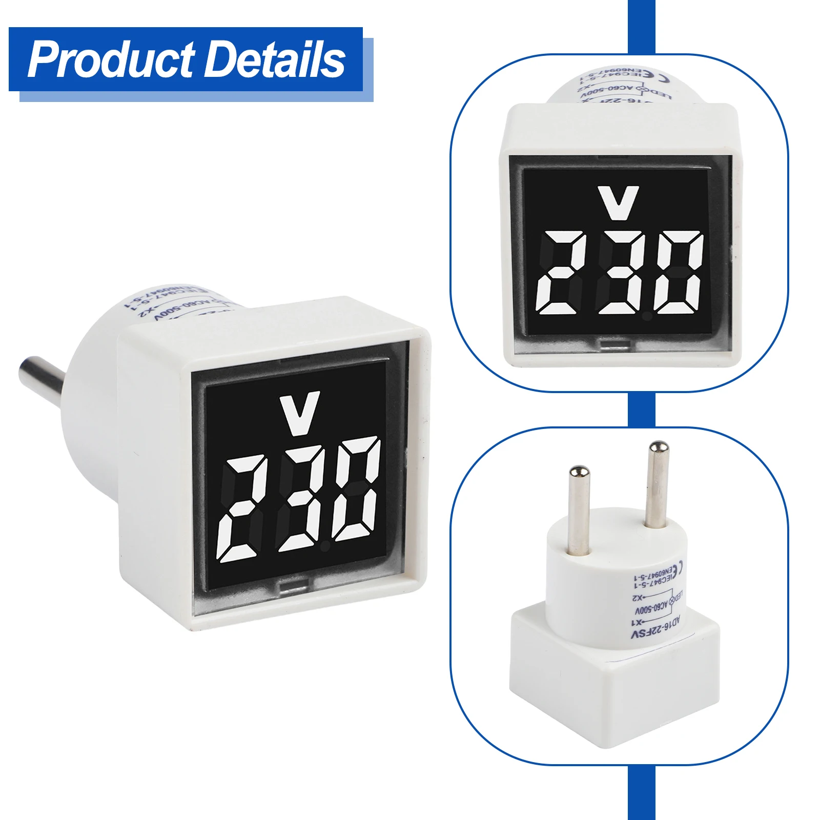 Low-Light Conditions Digital AC Voltmeter 30.4*30.4*51.2mm Dust-Resistant Easy Installation Energy-Efficient Design