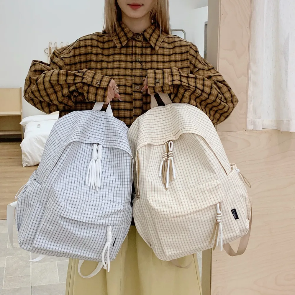 

New High-value Schoolbag, Sweet Plaid Light Travel Junior Students, Large-capacity Backpack for Women, Multi-function Versatile