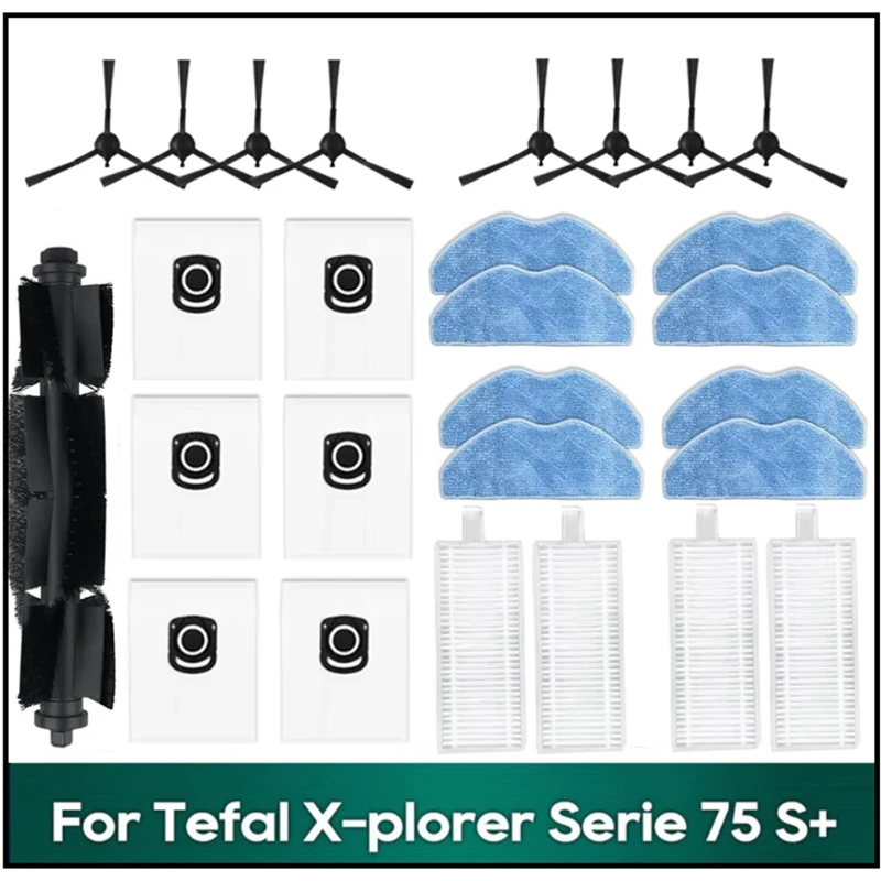 27PCS For Tefal X-Plorer Serie 75 S+ RG8597 Vacuum Accessories Main Roller Side Brush Hepa Filter Mop Cloth Dust Bag