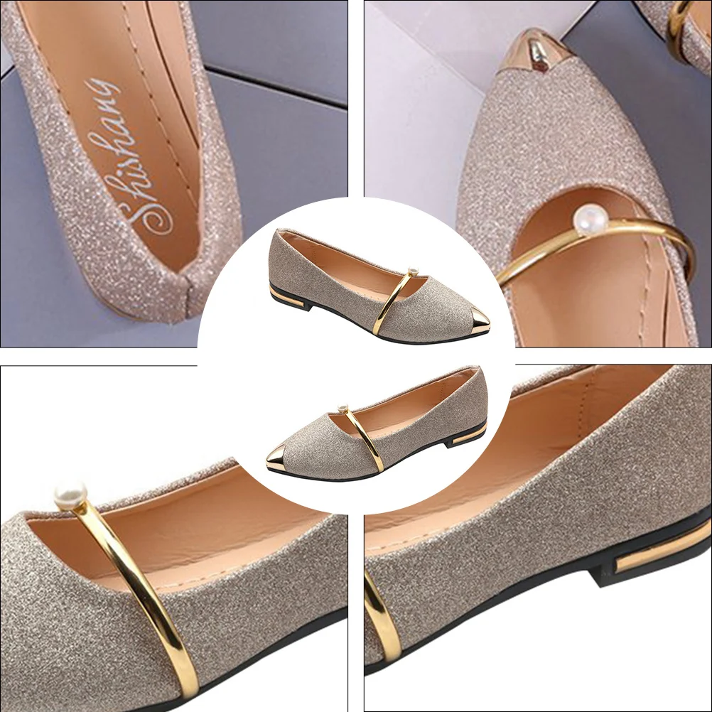 

1Pair Pearl Embellished Slip-On Flat Shoes Pointed Toe Pumps For Women Comfortable Nude Design Wear-Resistant Daily Wedding