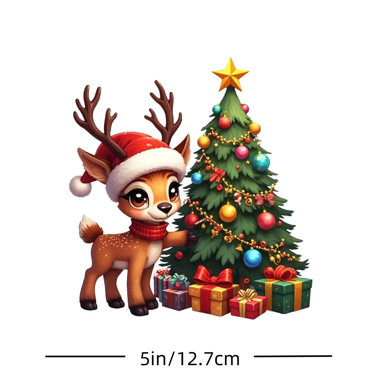1Pc 2D Flat Cute Reindeer Xmas Tree Waterproof Vinyl Sticker Easy Paste Car Motorcycle Truck Holiday Decor Gift