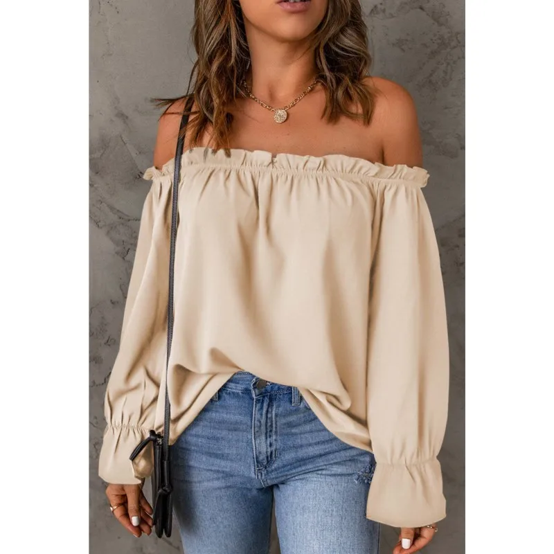 

Spring Autumn Fashion New Solid Top Office Lady Slash Neck Chiffon Long Sleeve Shirt Casual Loose Off-shoulder Women Elegant Top