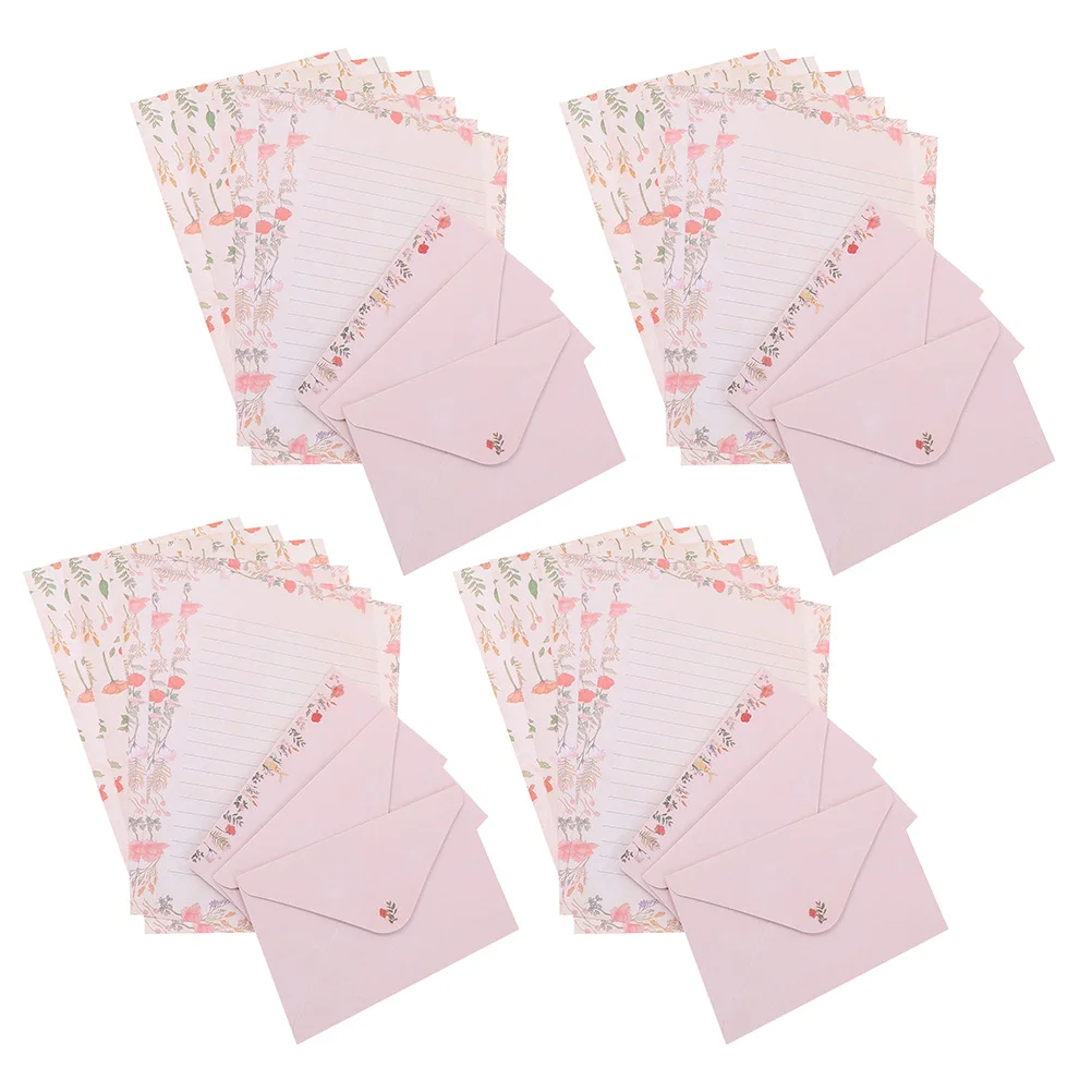 4 Sets Multi-use Letter Paper Stationary for Writing Letters Stationery Envelopes Decorative Pink Paper Set Letter Envelope Kit