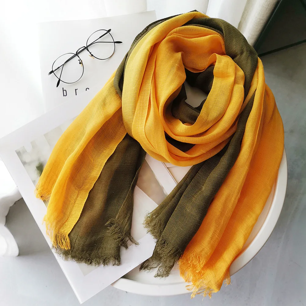 Beautiful Women Foulard Gradient Color Elegant Winter Cotton Tassel Long Scarf Bandana Shawl Hijab 90*190cm