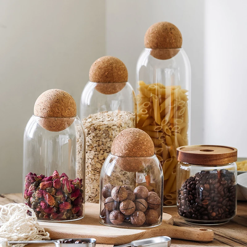 Home Ball Cork Lead-free Glass Jar with Lid Bottle Storage Tank Sealed Tea Cans Cereals Transparent Storage Jars Coffee Contains