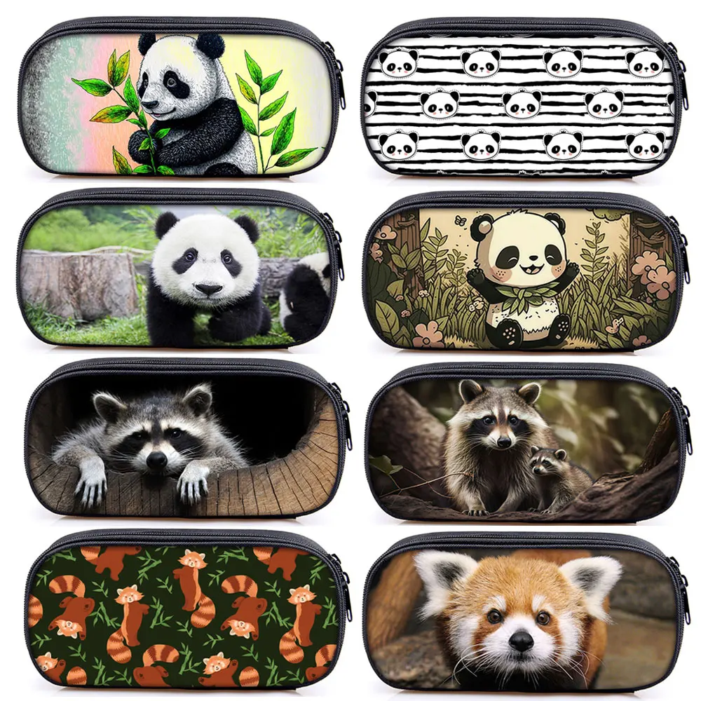 Cute Panda / Racoon Print Cosme Case Pencil Bag Red Panda Storage Bags Pencil Box Organizer Zipper Pouch School Case Supplies