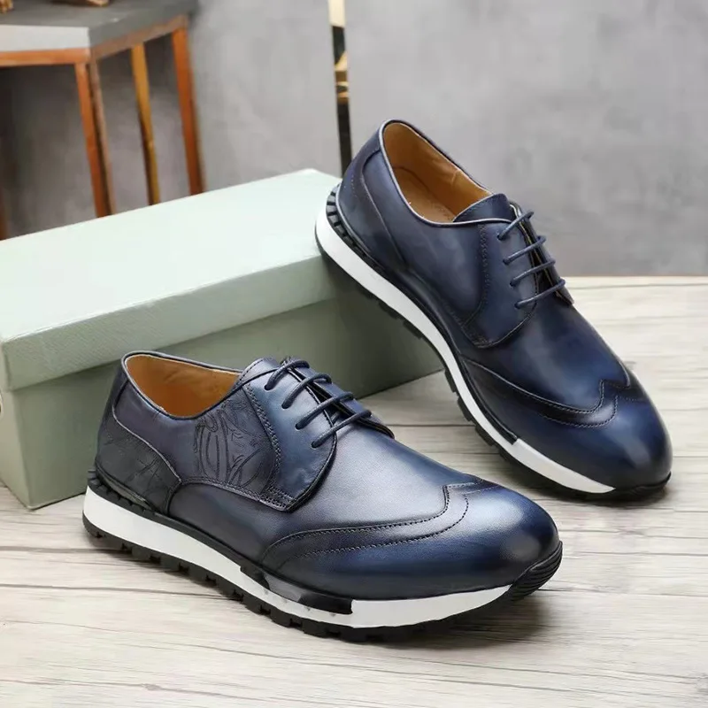 Genuine Leather Shoes Men Fashion Sneakers Alligator Pattern Brogues Shoes Spring 2023 Low Cut Men Oxford Shoes