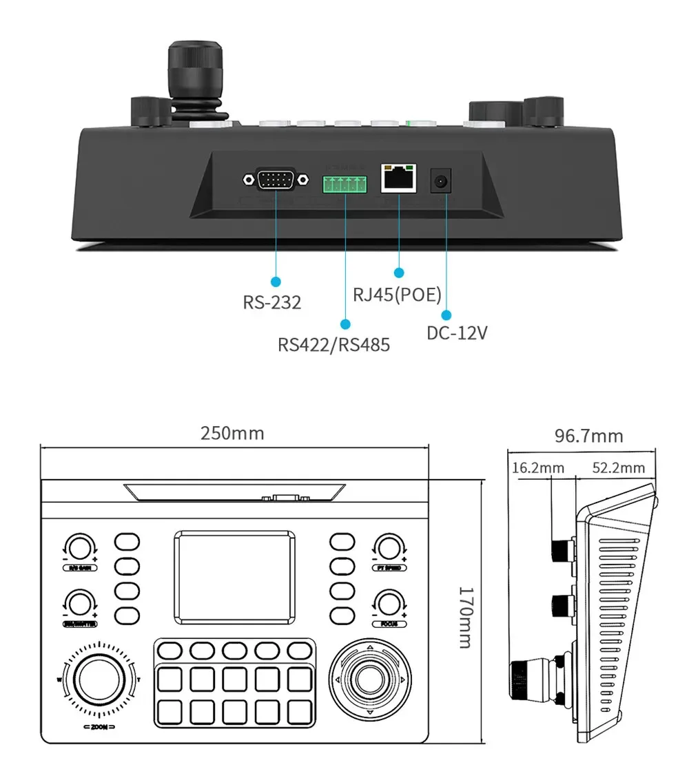 MOVMAGIC NDI Camera Decode Controller PTZ Control Keyboard 3D rocker 3.49” Inch Display Network Joystick Master Control Panel