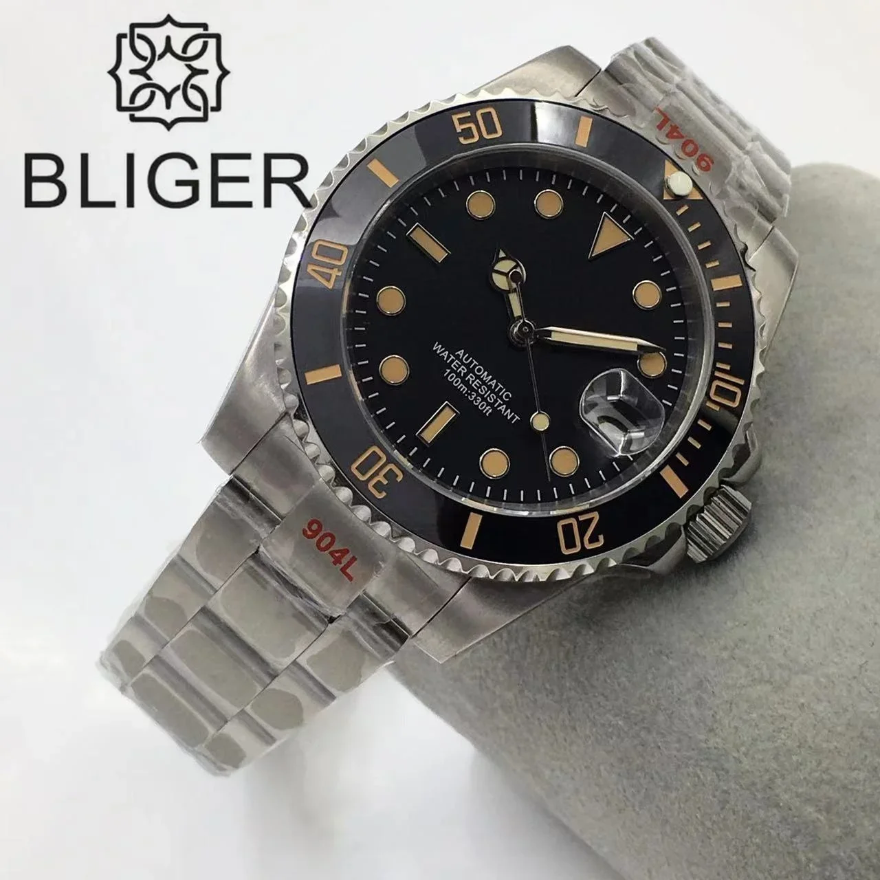 BLIGER 40mm Waterproof Automatic Men Watch NH35 MIYOTA 8215 PT5000 Movement 3 o\'clock Sapphire Crystal Black Luminous Dial