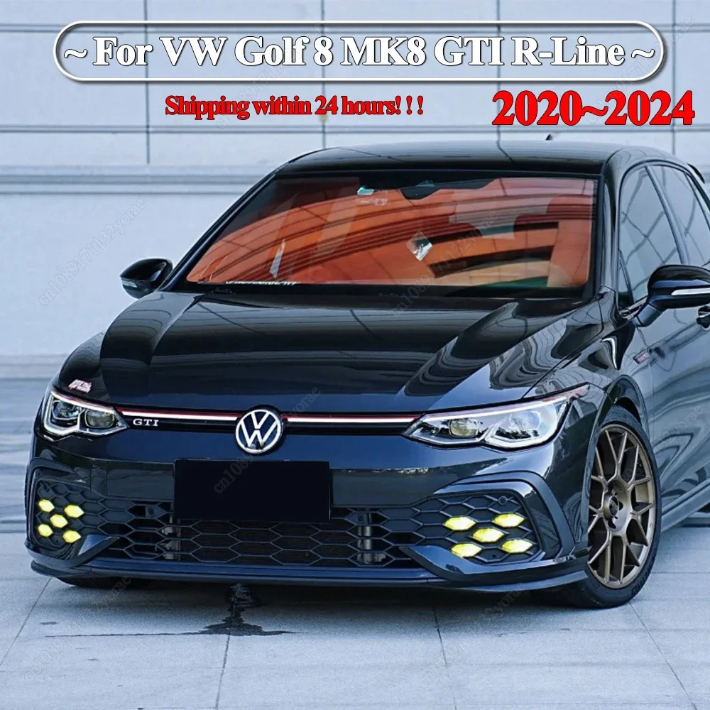 2Pcs For VW Golf 8 MK8 GTI / R-Line 2020-2024 Front Bumper Side Splitter Spoiler Trim Fog Light Canard Bodykits ABS Tuning Black