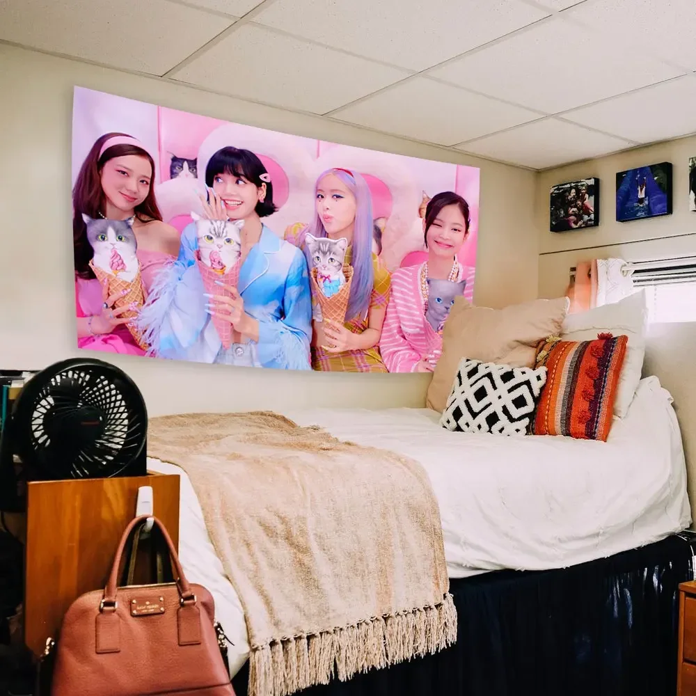 QyDeco Aesthetic Wall Tapestries Kpop-Blackpink Printed Bedcrop Hanging Cloth Bedroom Or Dorm Decorations