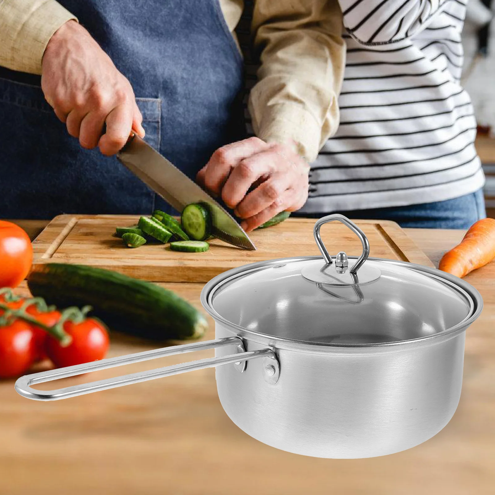 

1 set Stainless Steel Pot Set Frying Pan Milk Pot Saucepan Daily Stockpot 430 Material Thick Bottom Kitchen Cookware