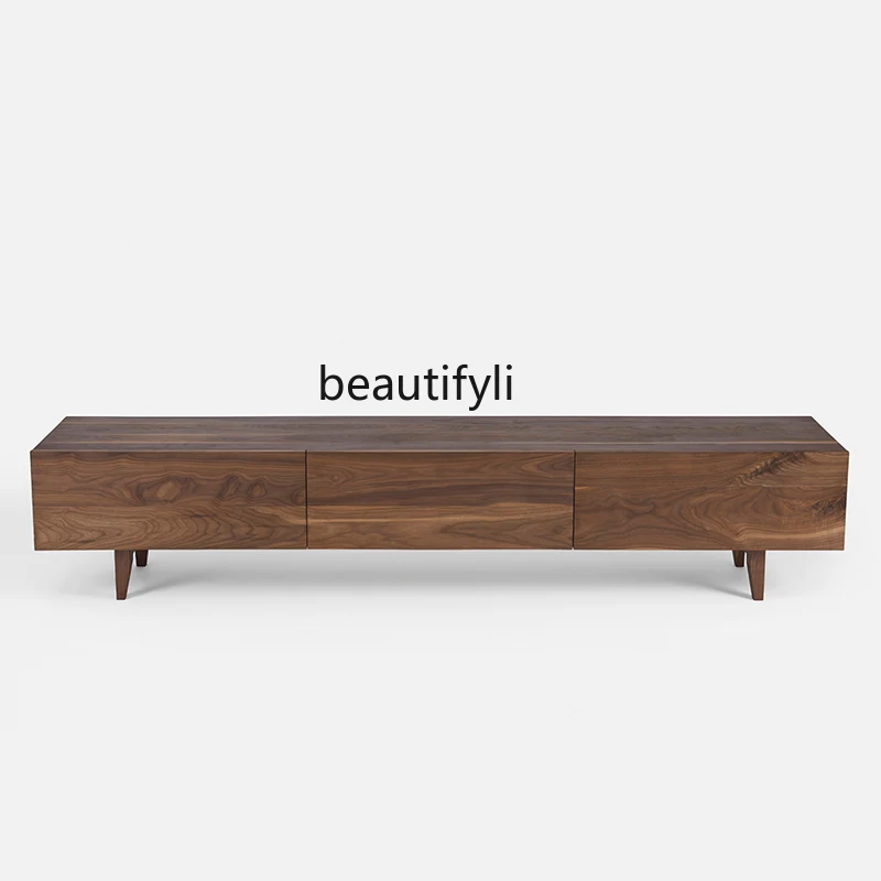 

Black Walnut Solid Wood TV Cabinet Coffee Table Combination Modern Simple and Light Luxury Nordic Living Room Small Apartment