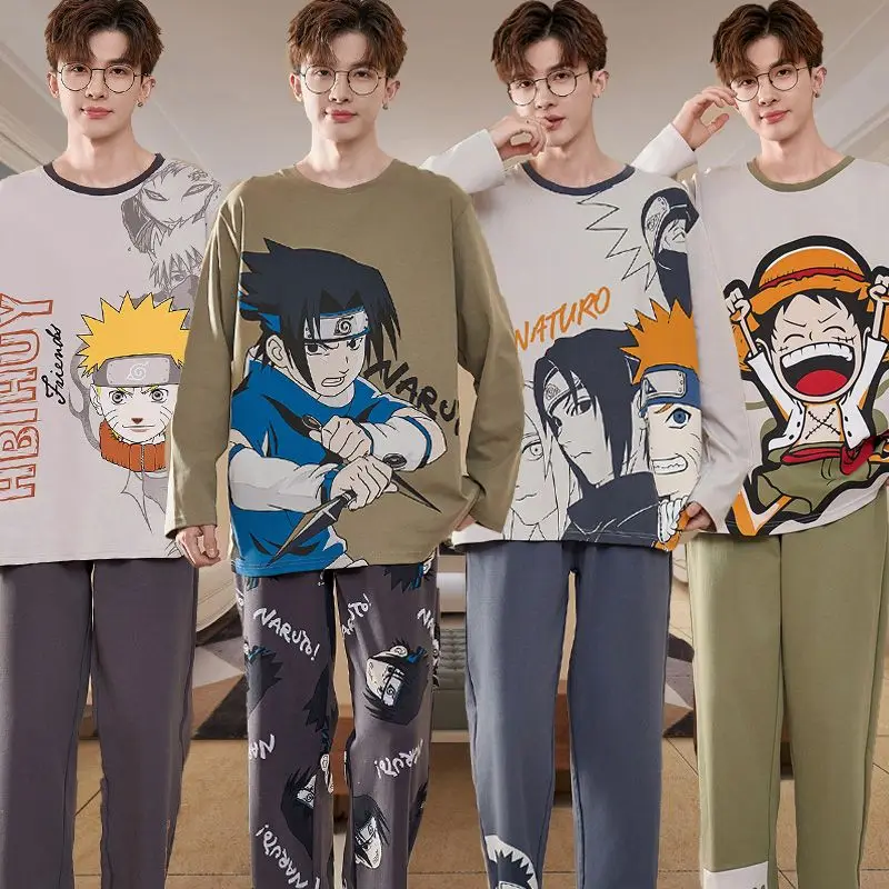 Naruto anime Naruto pajamas men\'s spring and autumn long-sleeved thin pure cotton cartoon anime casual loose home clothes set