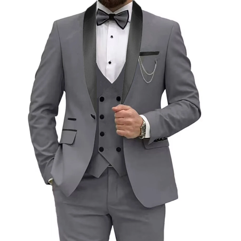 2024 Fashion New Men Stretch Fabric Boutique Slim Fit Business Suit Trousers Coat 3 Pcs Set Dress Blazers Jacket Vest Pants