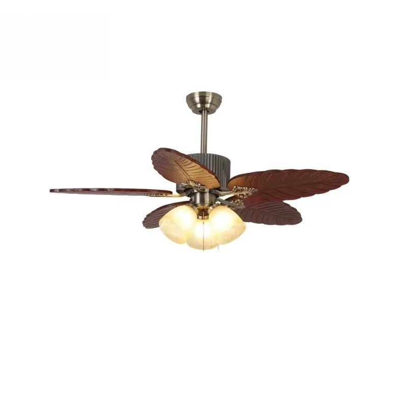 Indoor Modern Decoration Ceiling Fan Light 5 Solid Wood Leaf Chandelier Home Fancy Light