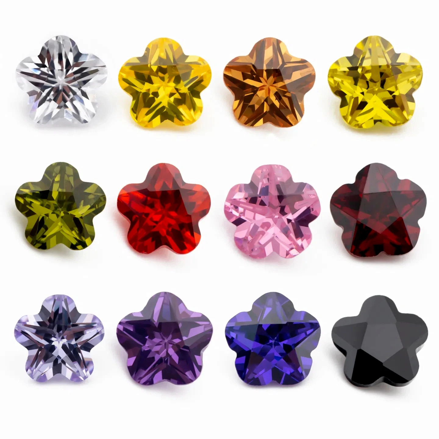 

Size 3x3mm~10x10mm 5A Zircon Flower Shape Various Color Cubic Zirconia Stone Loose CZ Synthetic Gemstone for Jewelry Making