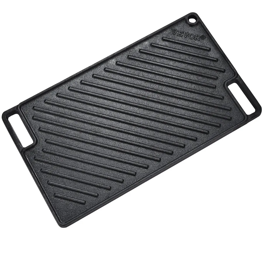 

Reversible Grill Griddle 9.7x16.7 Pre-Seasoned Cast Iron Griddle Rectangular Double Burner Griddle Pan Non-Stick Family Pan Co