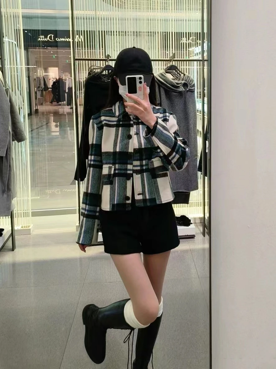 Automne hiver ort Plaid laine Jaet femmes Faion Patch ket décoré manteau nouveauté 2025 printemps Collection