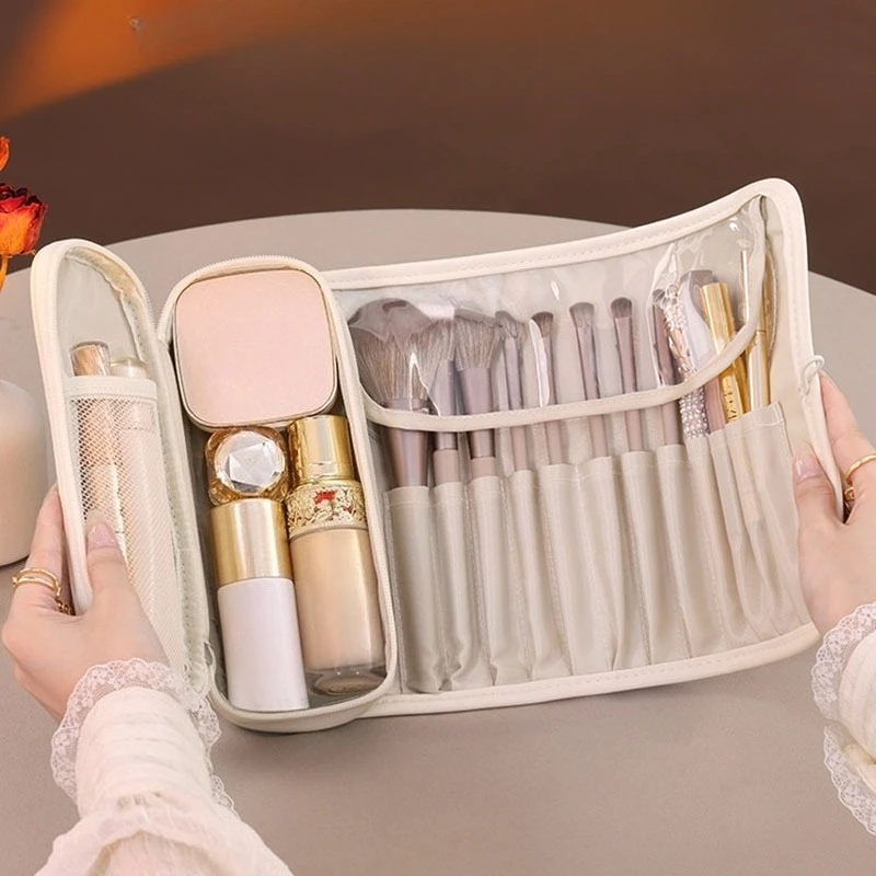 

1 шт., многофункциональная косметичка большой емкости для женщин, кисть для макияжа, сумка для хранения, складной косметический чехол-органайзер
