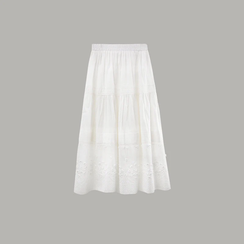 

Летняя юбка-полусолнце из 100% хлопка с вышивкой ручной работы, свободного кроя, с высокой талией, А-силуэт, с вырезами, для вечерних выходов.