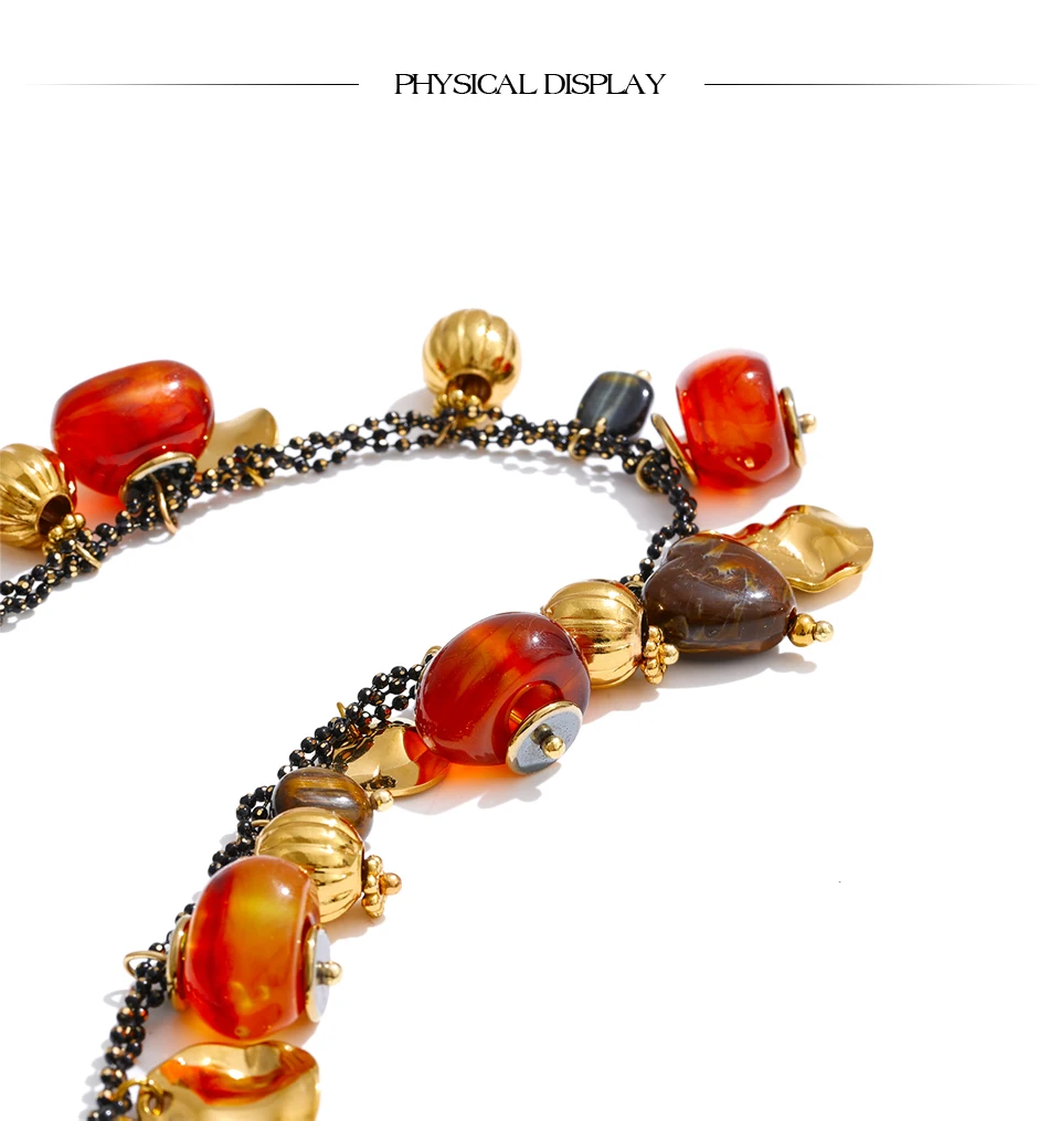Yhpup Kette Perlen Halskette Bernstein Acryl Harz Herz Tropfen Charms Halskette Edelstahl Stilvoller handgemachter Schmuck Wasserdicht – Detail 13