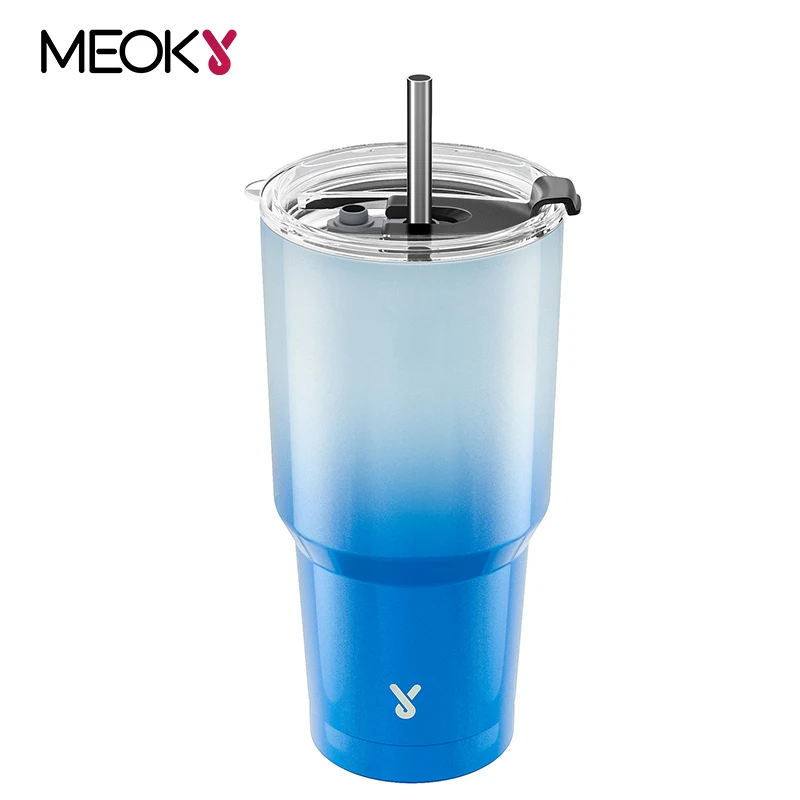 

2024 Meoky 30oz Straws Mugs Stainless Steel Vacuum Insulated Tumbler Gradient Color Thermal Travel Mug Straws Coffee Cup