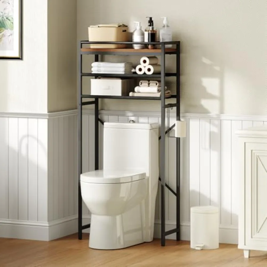 Over The Toilet Storage, 3-Tier Over Toilet Bathroom Organizer with Paper Holder, Freestanding Bathroom Shelves Above Toilet fo