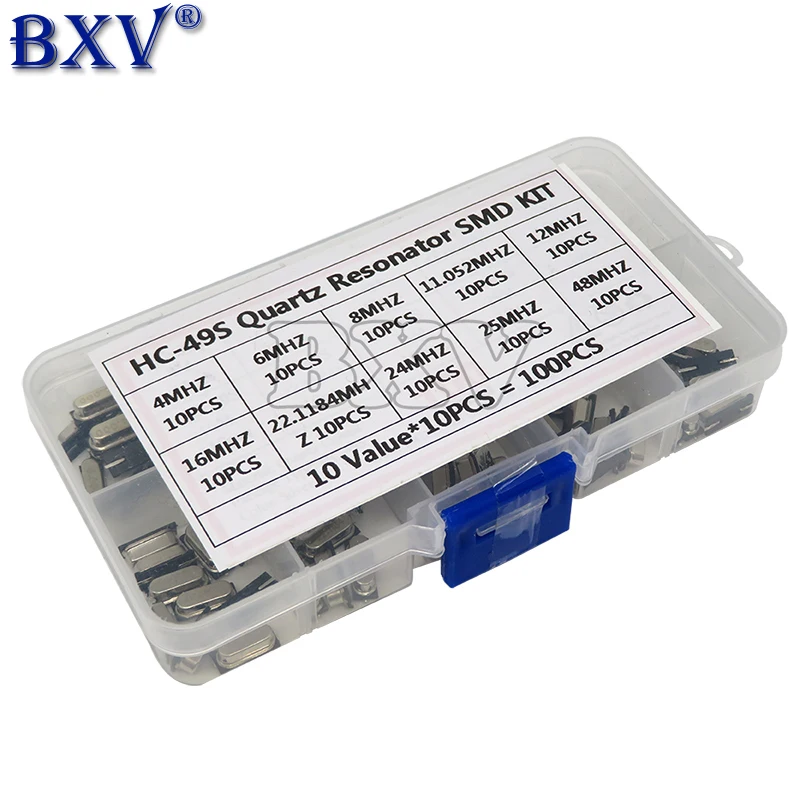 10Values HC-49S Quartz Resonator SMD Crystal Oscillator Kit 4MHz 6MHz 8MHz 12MHz 16MHz 24MHz 25MHz 48MHz 2Pin Diy Electronic Set