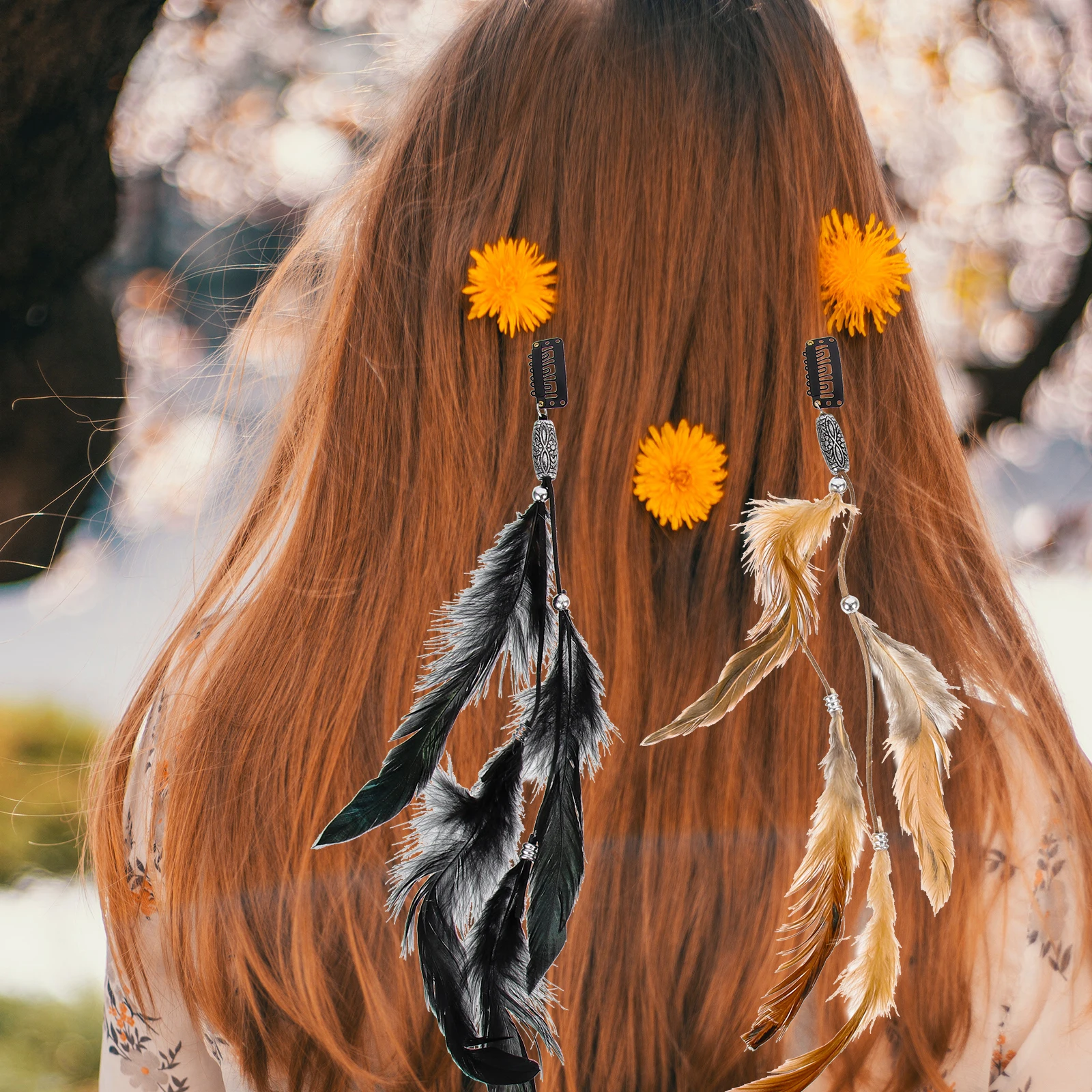

Hairband Set Women Retro Plume Clips Masquerade Headdress Bohemia Headwear Gift Hairpin Long Band Photo Props