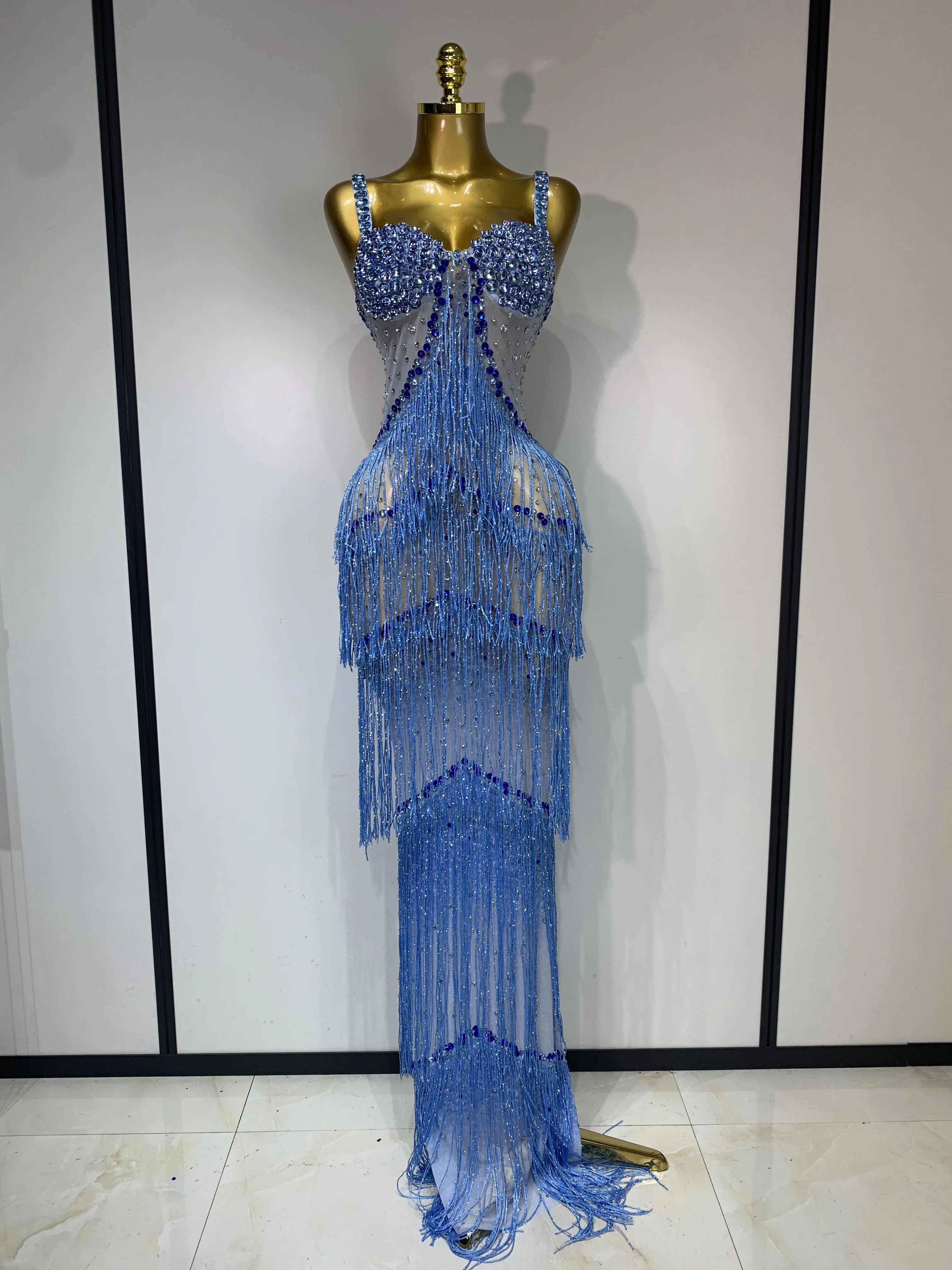 Sparkly Rhinestones Fringes Maxi Long Dress Women Sexy Transparent Elagant  Evening Party Birthday Dress Photo Shoot Outfit - AliExpress 200000345