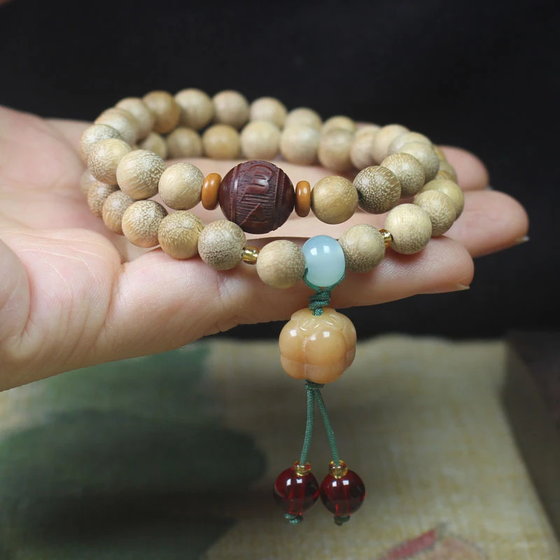 

Milky Wood 8mm Double Circle Bracelet Bodhi "Everything Goes Well" Style DIY Unisex Buddhist Bead Jewelry