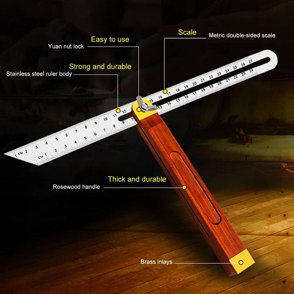 Angle Rulers Gauges Tri Square Sliding T-Bevel with Wooden Handle Level Measuring Tool Wooden Marking Gauge Protractor