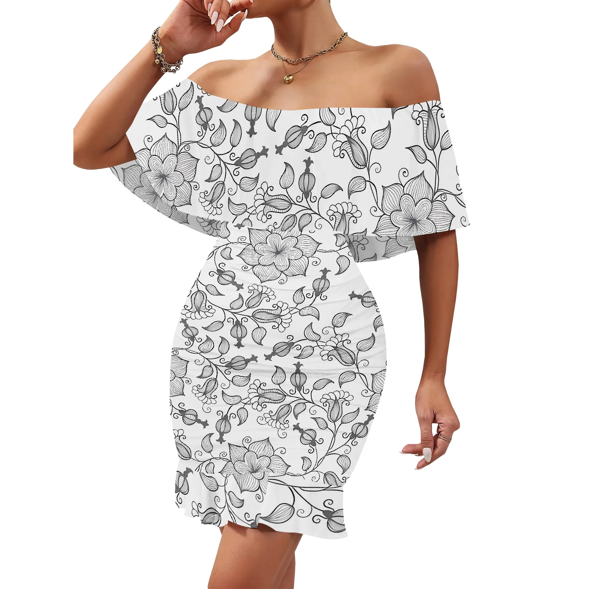 

Women's 2025 Spring/Summer New Customized Casual Loose Swinging Collar Shoulder Printed Flower Strap Dress